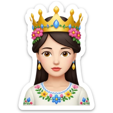 Ukrainian woman in a white embroidered shirt with dark hair and a crown of flowers on her head sticker