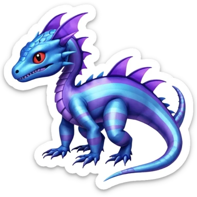 Cute Shiny striped iridescent cyan indigo blue violet Guilmon-Salandit-Fakémon-hybrid-creature (full body)  sticker