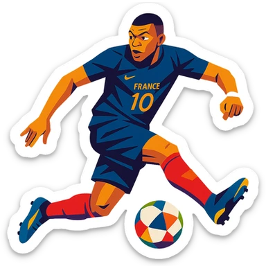 dynamic pose of Kylian Mbappé in soccer uniform sticker