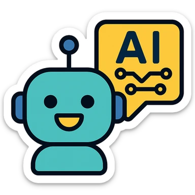 chatbot speech bubble with AI circuit lines, modern style, lineal color icon with black outlines sticker