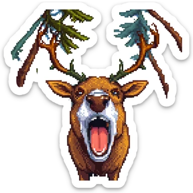 a closeup of a elk's face, fisheye lens, funny, meme, elk with big antlers, funny face, deer moose, drooling sticker
