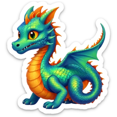 Blue and green sea Dragon with a firey orange  cat sticker