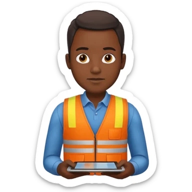 worker black man wearing orange west holding a tablet sticker