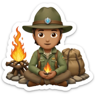mountain ranger at campfire sticker