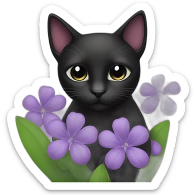 Black cat in the shape of lilac flower sticker