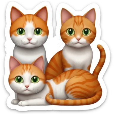 3 different coloured tiny short haired cats, including a dark grey and white cat with green eyes,and  a ginger and white with orange eyes and a brown tabby and white with hazel eyes sticker