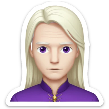 Beyaz uzun ve düz saçları olan,mor göz rengi olan, bembeyaz tenli bir erkek,genç,gözleri hafif çekik ve saçları da teni de bembeyaz olacak,genç olacak,kırışıklığı olmayacak,gözleri çekik ve mor renk olacak,alnında kırışıklık olmayacak,saçı daha beyaz olsun,genç olacak sticker
