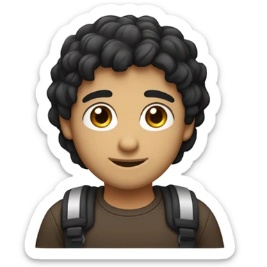 developer, 5:5 parting browny-black hair, eye smile with closed eyes, small head, labtop, hackarthon t-shirt, white skin sticker