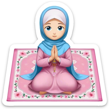 Turkish beautiful finish Konya girl blue eyes with hijab and Sakura dress praying on pray mat sticker