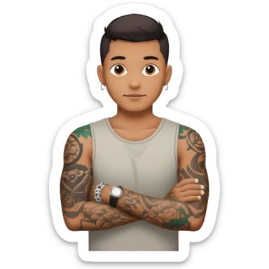 hombre con tatuaj en los brazos con ropa sin piercings sticker