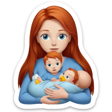 A red head with long straight hair, she has blue eyes with big boobs and a baby boy sticker