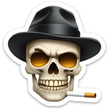 Skull face with a cig and a mafia hat  sticker