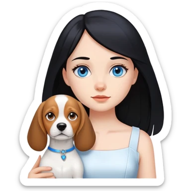 black hair girl with long hair blue eye white dress beagle dog sticker