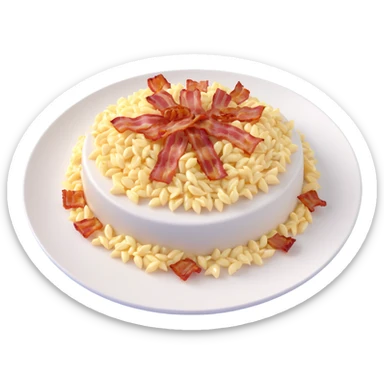 A plate of risoni, topped with small pieces of bacon with cream sticker