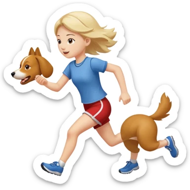 A girl running from a dog sticker