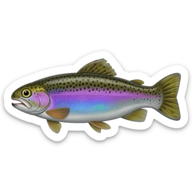 realistic rainbow trout fish bright purple blue green yellow white with black speckles sticker