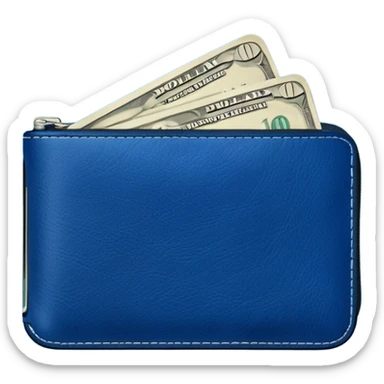  Deep Blue wallet with a single one dollar bill inside, just one dollar sticker