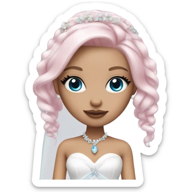 Bratz, bride, pink hair, white skin, blue almond cat eyes sticker