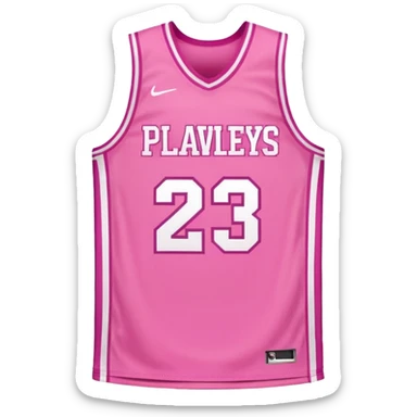 pink basketball jersey with the text PLAVLEYS 23 and white stripes sticker