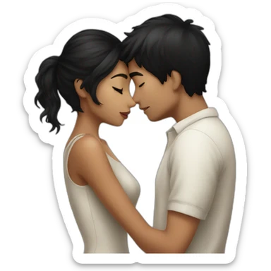 Boy black hair kissing girl black hair sticker