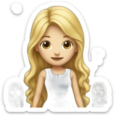 a girl full body in a blue dress long blond hair out sticker