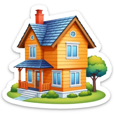 Cartoonish home with white border sticker