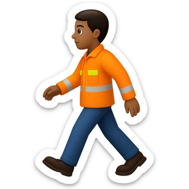 Create a full-body person walking, wearing a high-visibility jacket, no hard hat, in the style of apple emojis, with no background (transparent). sticker