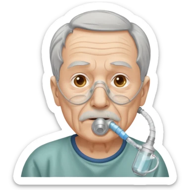 old man with simple emergency oxygen mask  sticker
