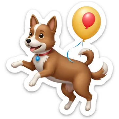 playful dog jumping with birthday balloon sticker