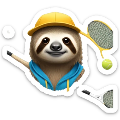 sloth in a cap with a tennis racket sticker
