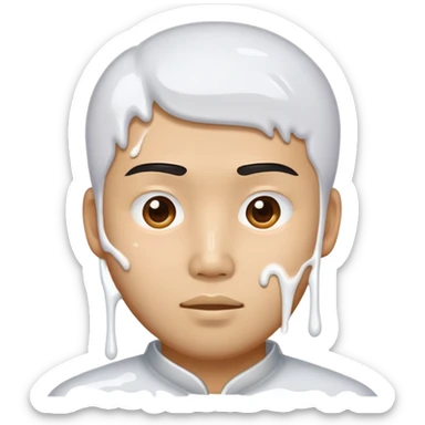 asian guy with lots of white glue on him sticker