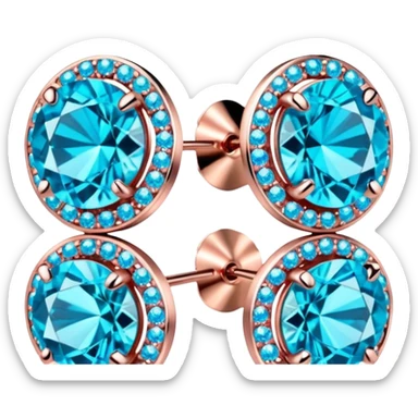 Colorshifting turquoise to blue to pink sparkling realistic still life 4D rendering rose gold diamond earrings sticker
