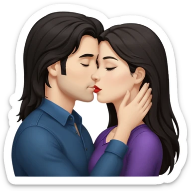 White Man with dark hair kissing white woman with long dark hair sticker