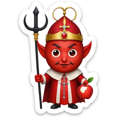 Papa Satanico emoji in apple style, holding a staff, gothic papal attire, intense eyes sticker