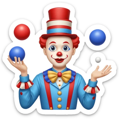circus juggler clown juggling balls blue and white and red sticker