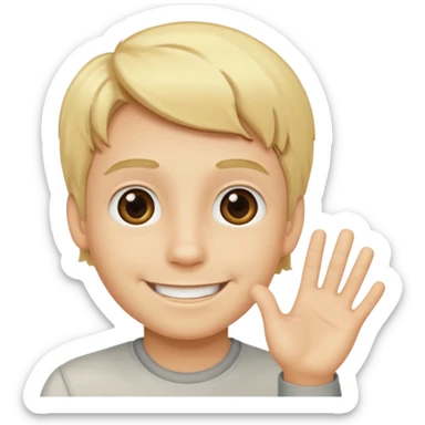 Smiling blonde boy saying hi sticker