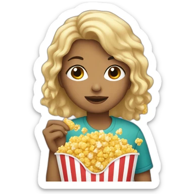 Girl eating pop corn sticker