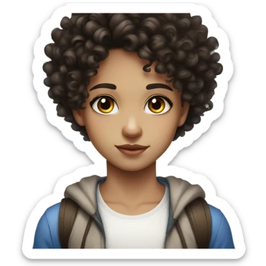 light skin black curly hair heterochromia brown and blue eyes white tank top girl sticker