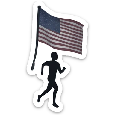 White silloute running and hold a flag in the air  sticker