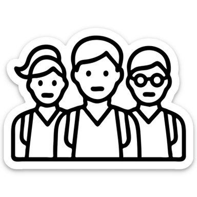 group of diverse students, minimalistic, thin black outlining, green gold and white color scheme, clean lines sticker