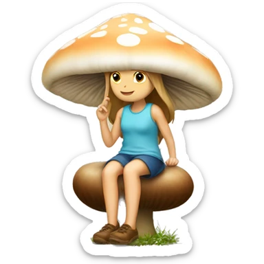 Girl sit under mashroom sticker