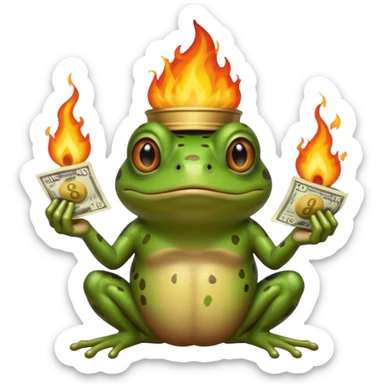 bufo frog setting money on fire sticker