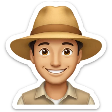 man with a wide-brimmed hat, smiling sticker