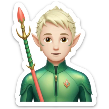 male elf in iridescent wetsuit, coral staff Gills on neck legolas sticker