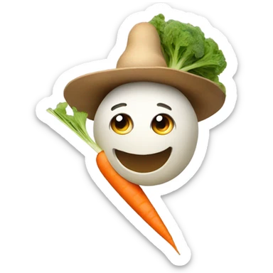 A turnip eating a carrot with arms and a hat  sticker