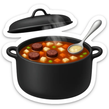 Remove the egg from the sundae gukbap, keep the rest of the ingredients and the steaming soup in the earthenware pot. The style is Apple emoji style with no background. sticker