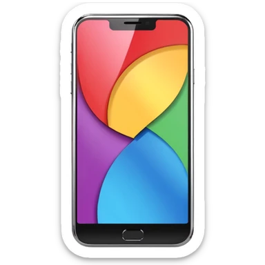 modern smartphone in 3D chrome metallic style, highly reflective and shiny, colorful screen, realistic details sticker