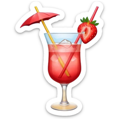 A sex on the beach cocktail in a glas, with a straw and a strawberry on top as a accessoire - should have the style of an emoji sticker