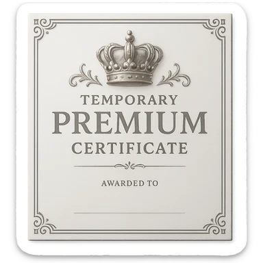platinum Temporary Premium Certificate with a platinum crown, elegant and decorative, suitable for a digital reward badge sticker