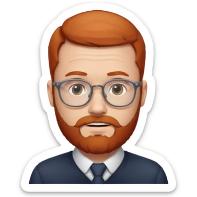 Un homme roux avec une calvitie et une barbe portant des lunettes sticker